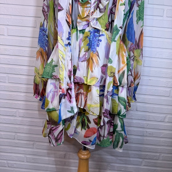 Ark & Co Beige Floral Tiered Ruffle Tie Mini Dress, Women’s Size Small - Picture 5 of 11